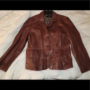 Black Rivet- Brown Leather Jacket with Buttons